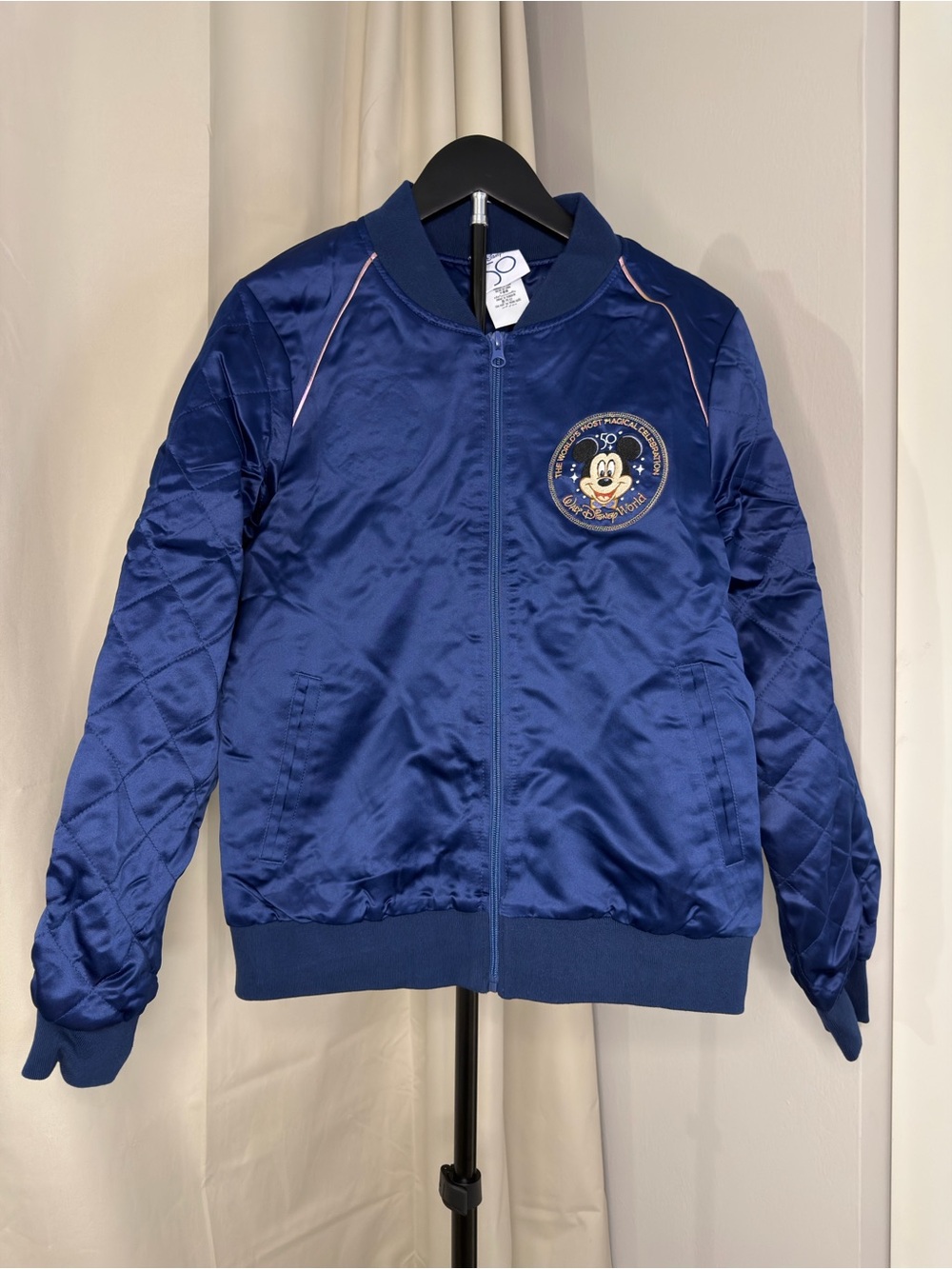 Navy Blue Mickey Mouse Quilted Bomber Jacket